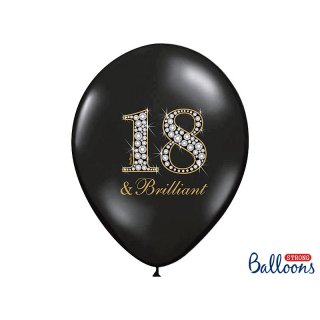 Balónek černý, nápis "18 and brilliant", 30 cm