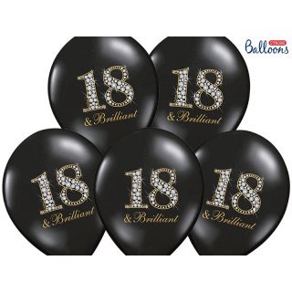 Balónek černý, nápis "18 and brilliant", 30 cm