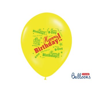 Balonek, Happy Birthday, žlutý 30 cm