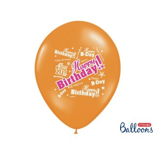 Balónek, Happy Birthday, oranžový 30 cm