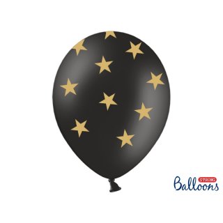 Balónek pastelový, černý s hvězdami, 30 cm