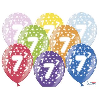 Latexový balónek pro 7. narozeniny, pastelový, mix barev, velikost 30cm (zn. StrongBalloons)