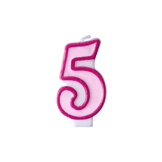 Svíčka narozeniny, číslo 5, růžová