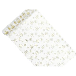 Organza, bílá se zlatým potiskem, 0.36/9 m