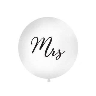 Velký balónek 1m bílý, s černým nápisem "Mrs"