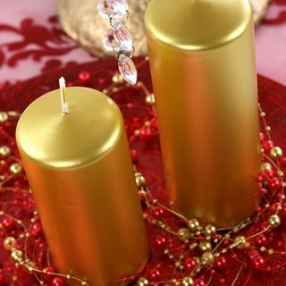 Svíčka válec, třpytivá zlatá, 12*6 cm (zn. PartyDeco)