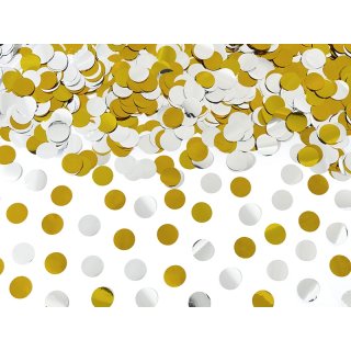 Vystřelovací konfety, kolečka, stříbrno-zlaté, 40 cm