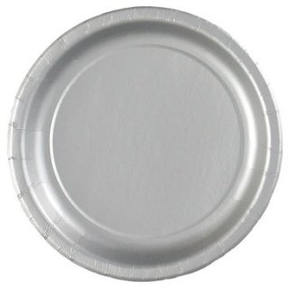 Papírový talíř kulatý, stříbrný, 23 cm