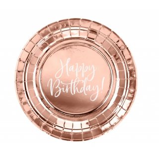 Talířky "Happy Birthday!", růžovo zlaté, 18cm, set 6 ks