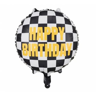 Fóliový balónek "kostkovaná vlajka" - Happy Birthday, 45 cm
