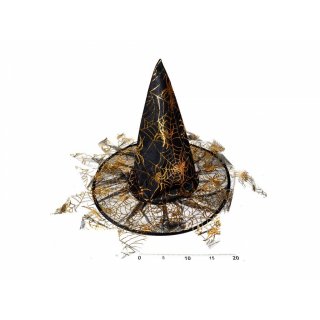 Klobouk "čaroděj" s třásněmi a pavoučím vzorem, 35x37.5 cm