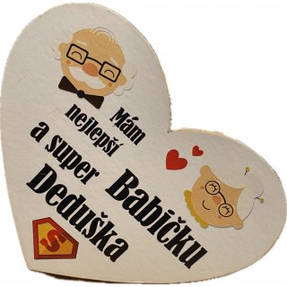 Dřevěné cedulka "Mám nejlepší babičku a super děduška", tvar srdce - 11x11cm