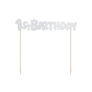 Dortová ozdoba "1st birthday", stříbrná (zn. PartyDeco)