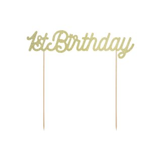 Dortová ozdoba "1st birthday", zlatá (zn. PartyDeco)