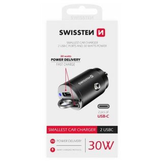 SWISSTEN CL Adaptér power delivery USB-C + Super Charge 3.0 30W nano, černý
