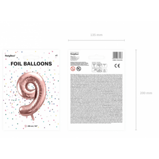 Fóliová ČÍSLICE 9, barva staro-růžová (rosegold), velikost 86 cm (zn. PartyDeco)
