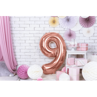 Fóliová ČÍSLICE 9, barva staro-růžová (rosegold), velikost 86 cm (zn. PartyDeco)