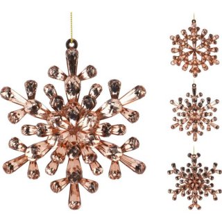 Sněhová visací vločka, čirá a rosegold barva, 12x12cm (zn. Christmas Decoration)