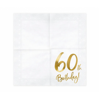 Ubrousky pro 60. narozeniny, bílé se zlatým nápisem (zn. PartyDeco)
