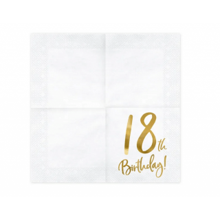 Ubrousky pro 18. narozeniny, bílé se zlatým nápisem (zn. PartyDeco)