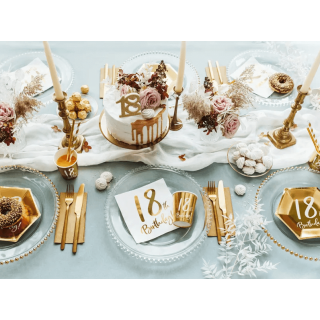 Ubrousky pro 18. narozeniny, bílé se zlatým nápisem (zn. PartyDeco)