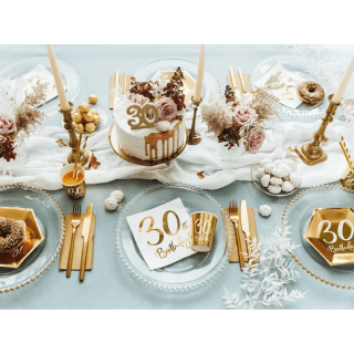 Ubrousky pro 30. narozeniny, bílé se zlatým nápisem (zn. PartyDeco)