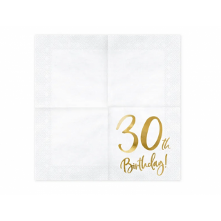 Ubrousky pro 30. narozeniny, bílé se zlatým nápisem (zn. PartyDeco)