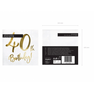 Ubrousky pro 40. narozeniny, bílé se zlatým nápisem (zn. PartyDeco)