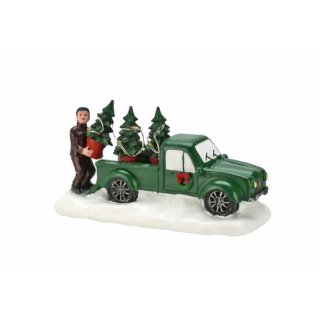 Figurka Vánoční scéna stromečky s autem - Zelené auto, velikost 13 cm