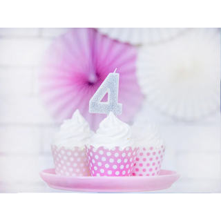 Narozeninová svíčka číslo 4, stříbrná (zn. PartyDeco)