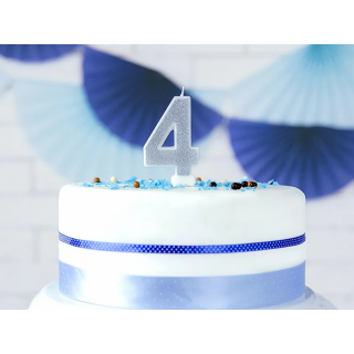 Narozeninová svíčka číslo 4, stříbrná (zn. PartyDeco)
