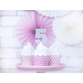 Narozeninová svíčka číslo 5, stříbrná (zn. PartyDeco)