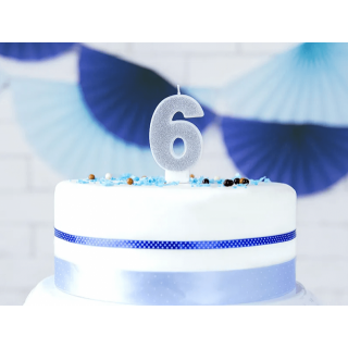 Narozeninová svíčka číslo 6, stříbrná (zn. PartyDeco)