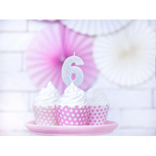Narozeninová svíčka číslo 6, stříbrná (zn. PartyDeco)
