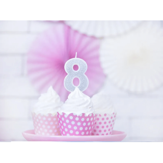 Narozeninová svíčka číslo 8, stříbrná (zn. PartyDeco)