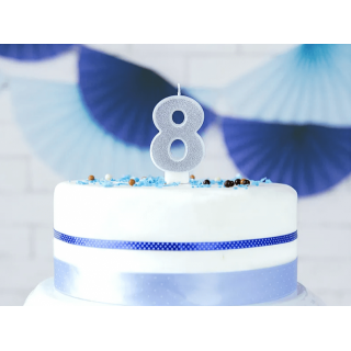 Narozeninová svíčka číslo 8, stříbrná (zn. PartyDeco)