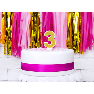 Narozeninová svíčka číslo 3, zlatá (zn. PartyDeco)