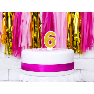 Narozeninová svíčka číslo 6, zlatá (zn. PartyDeco)