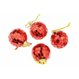 Vánoční kouličky (4cm), disco koule, červené - set 4ks