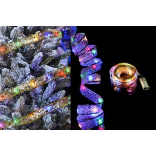 Vánoční stuha s LED světýlky, délka 5m, 50LED - zlatá stuha/barevné světlo