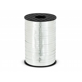 Stuha plastová na balónky, stříbrná 0.5cm/225m (zn. PartyDeco)