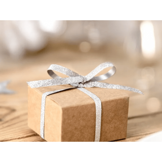 Stuha plastová na balónky, glitrovaná stříbrná, 0.5cm/225m (zn. PartyDeco)