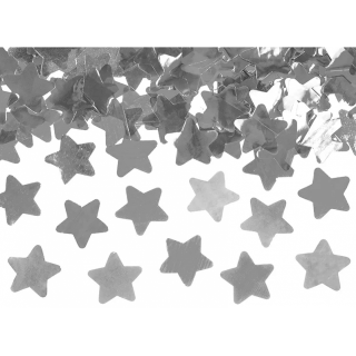 Vystřelovací konfety, stříbrné, hvězdy, 60 cm (zn. PartyDeco)