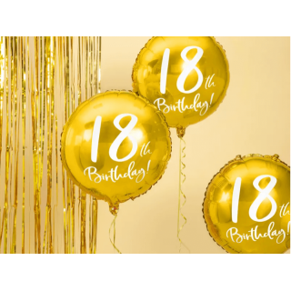 Foliový balónek 18th Birthday - zlatý, 45cm (zn. PartyDeco)