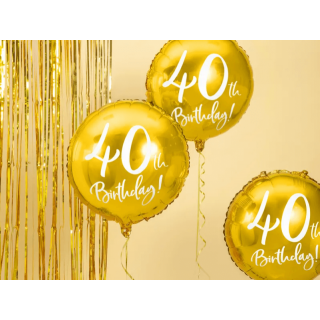Foliový balónek 40th Birthday - zlatý, 45cm (zn. PartyDeco)
