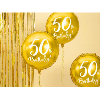 Foliový balónek 50th Birthday - zlatý, 45cm (zn. PartyDeco)