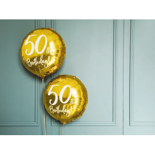 Foliový balónek 50th Birthday - zlatý, 45cm (zn. PartyDeco)