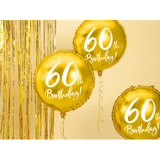 Foliový balónek 60th Birthday - zlatý, 45cm (zn. PartyDeco)