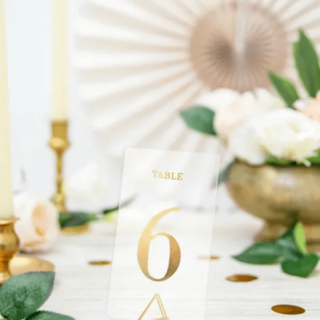 Průhledné číslice stolů se zlatými čísly, set 20ks (zn. PartyDeco)