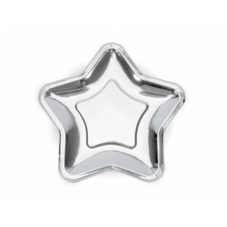 Podtácek Hvězda - stříbrný, 18 cm, set 6ks (zn. PartyDeco)